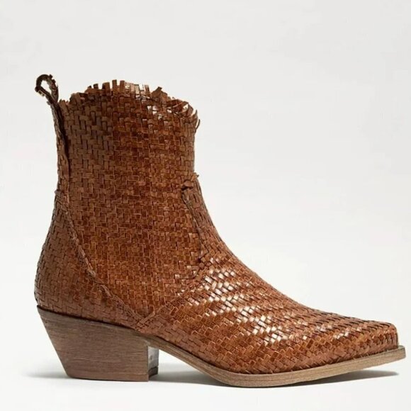 Sam Edelman Blair Cuoio Stacked Heel Pointed Toe Leather Woven Western boots - Picture 1 of 10